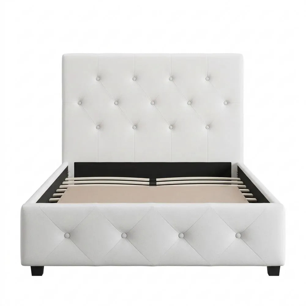 Elegantes Einzelbett aus Stoff in Weiß