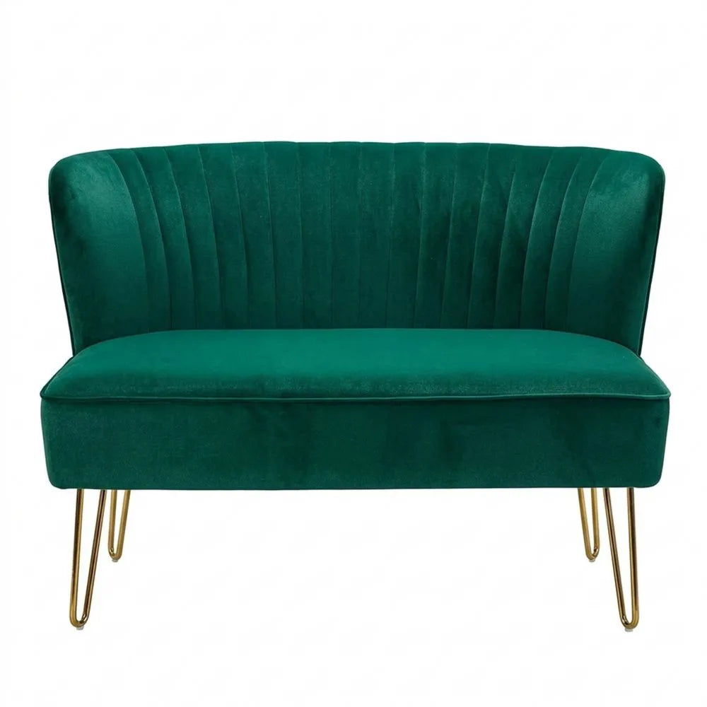 Elegantes 2-Sitzer Samtsofa mit goldenen Beinen für Wohnzimmer und Schlafzimmer