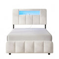 Stauraumbett 90x200 cm mit LED und Ladestation, Einzelbett in Beige Samt