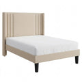 Komfortables Polsterbett 120x200cm mit Kopfteil und Lattenrost, Stabiler Stoffrahmen für Erwachsene und Jugendliche, Beige