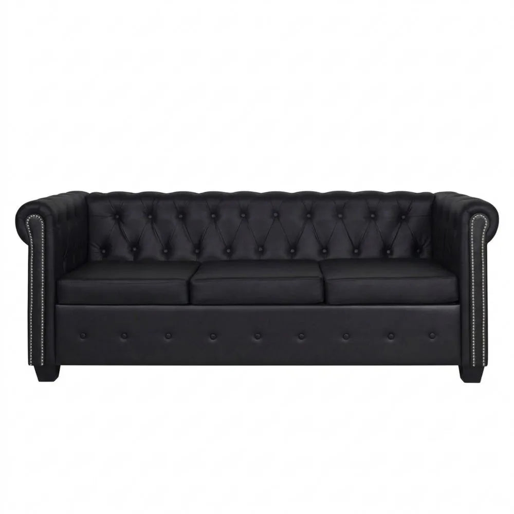 Luxuriöses 3-Sitzer Kunstleder-Sofa in Schwarz