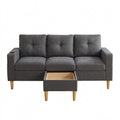 Ecksofa mit Stauraum und Getränkehalter, L-Form Baumwoll-Leinen, Dunkelgrau
